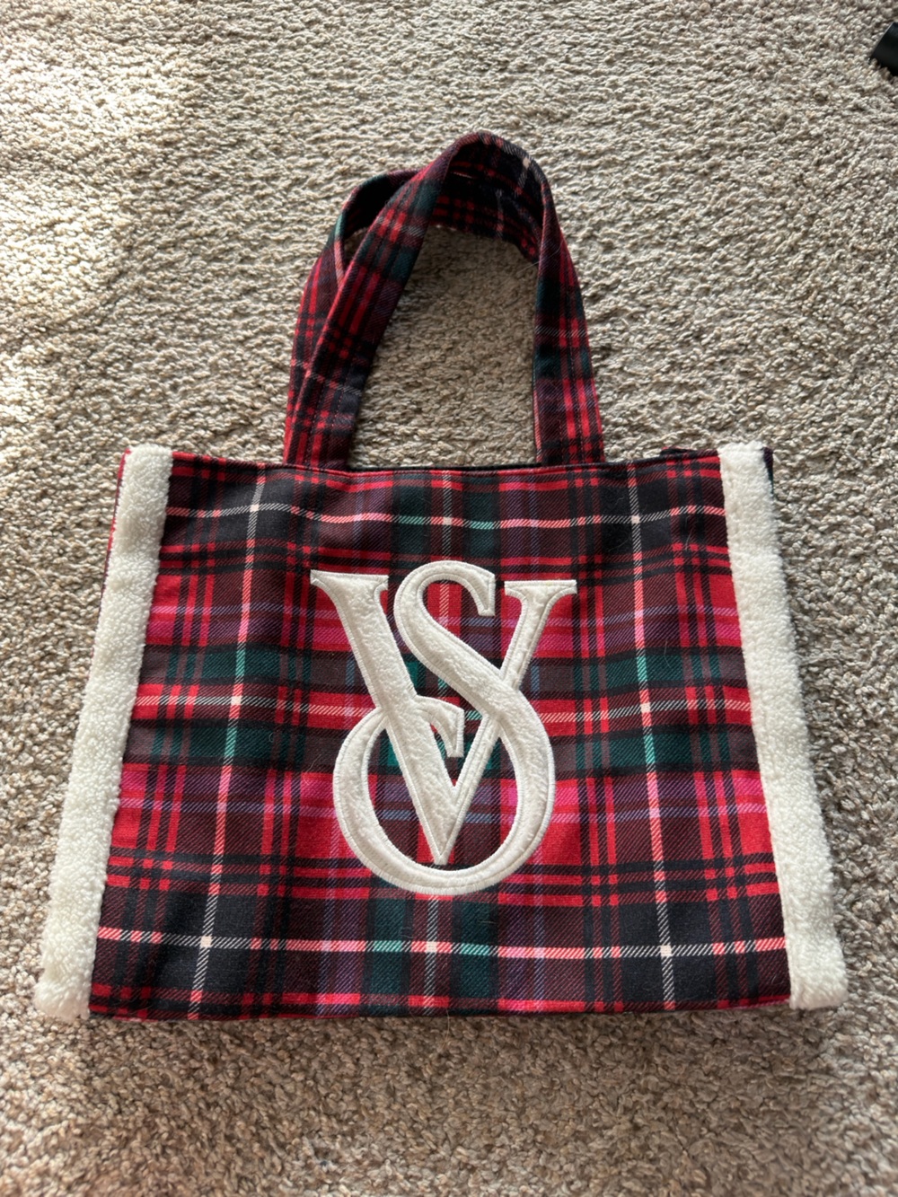 Victoria's Secret Holiday Plaid Fleece-Trim Tote Bag